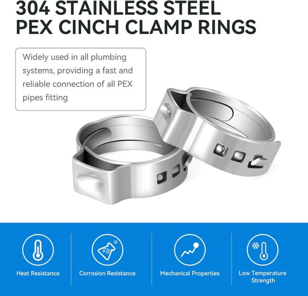 GUOFIS PEX Cinch Clamp Rings 304 Stainless Steel Plumbing-2