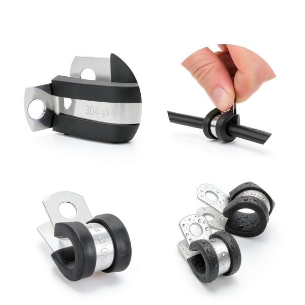 HirtuOtter Pipe Clamp 304 Stainless Steel Rubber Cushion-2