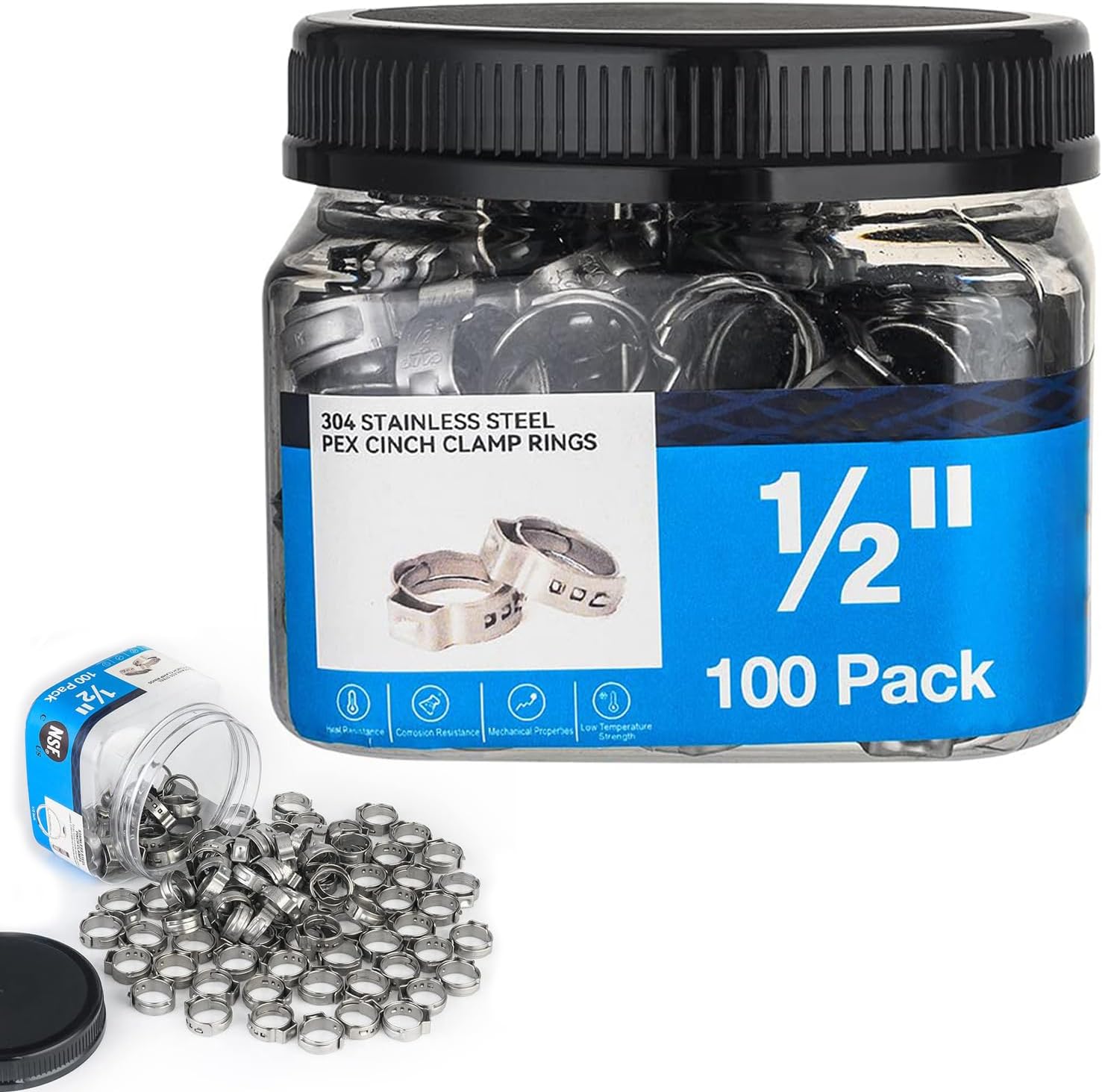 GUOFIS PEX cinch clamp rings in stainless steel with installation tool
