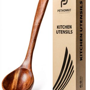 PETHOMKIT Teak Soup Ladle PHK-026 10.6 Inch Heat‑Resistant Spoon-0