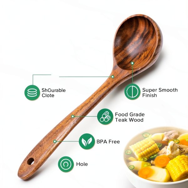 PETHOMKIT Teak Soup Ladle PHK-026 10.6 Inch Heat‑Resistant Spoon-2
