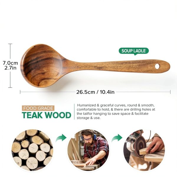 PETHOMKIT Teak Soup Ladle PHK-026 10.6 Inch Heat‑Resistant Spoon-1
