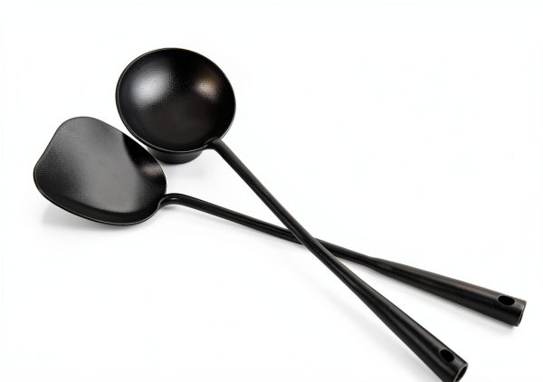 ZhenSanHuan Hand‑Hammered Iron Ladle & Spatula Set 40 cm Hollow Handle-2