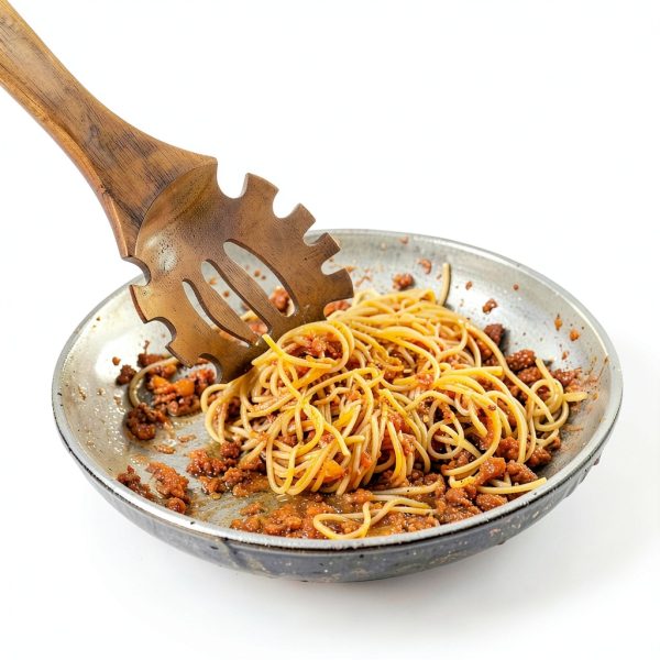 Wooden Spoons for Cooking,2 Pcs Wooden Utensil Set of Soup Ladle &Spaghetti Pasta Spoon with Teeth, Teak Wood Soup Ladle&Slotted Pasta Fork Strainer Spoon Set for Serving Collecting Noodle Gravy Sauce-4