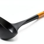 STAUB Soup Ladle Matte Black Silicone with Acacia Wood Handle-0