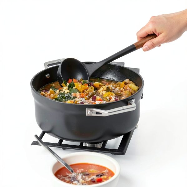 STAUB Soup Ladle Matte Black Silicone with Acacia Wood Handle-1