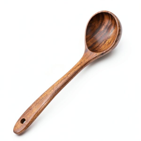 Wooden Spoons for Cooking,2 Pcs Wooden Utensil Set of Soup Ladle &Spaghetti Pasta Spoon with Teeth, Teak Wood Soup Ladle&Slotted Pasta Fork Strainer Spoon Set for Serving Collecting Noodle Gravy Sauce-2